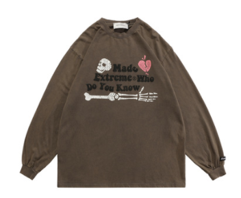 Autumn And Winter Street Long-sleeved Foam Printed Skull Fun Letters Men's Neutral Thin Sweater