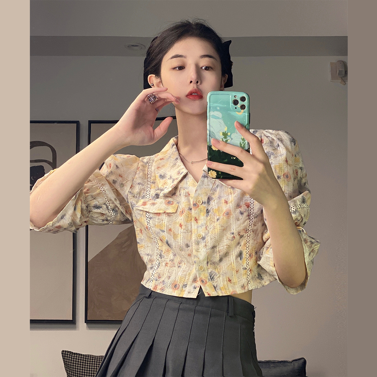 Title 6, French Retro Floral Shirt Women