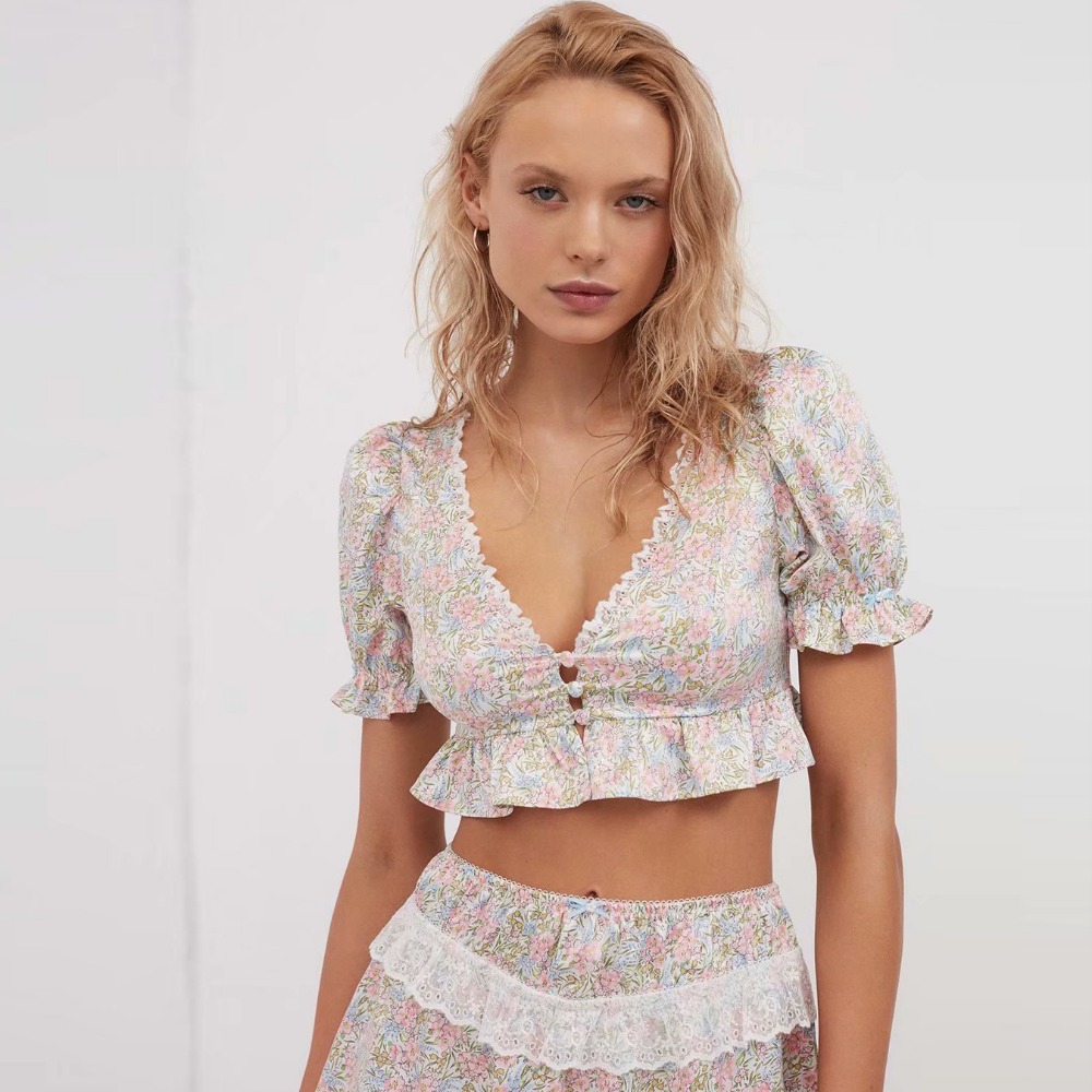 Lace Print Small Shirt Blouse European And American Women's Clothing