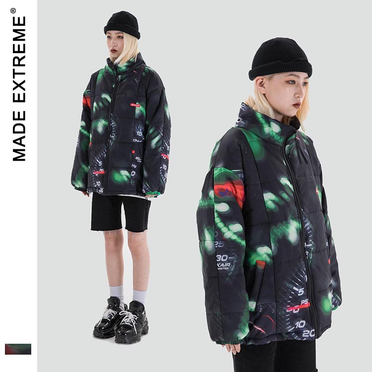 Loose Jacket Speedometer Neon Trend Stand-up Collar Men's Padded Jacket