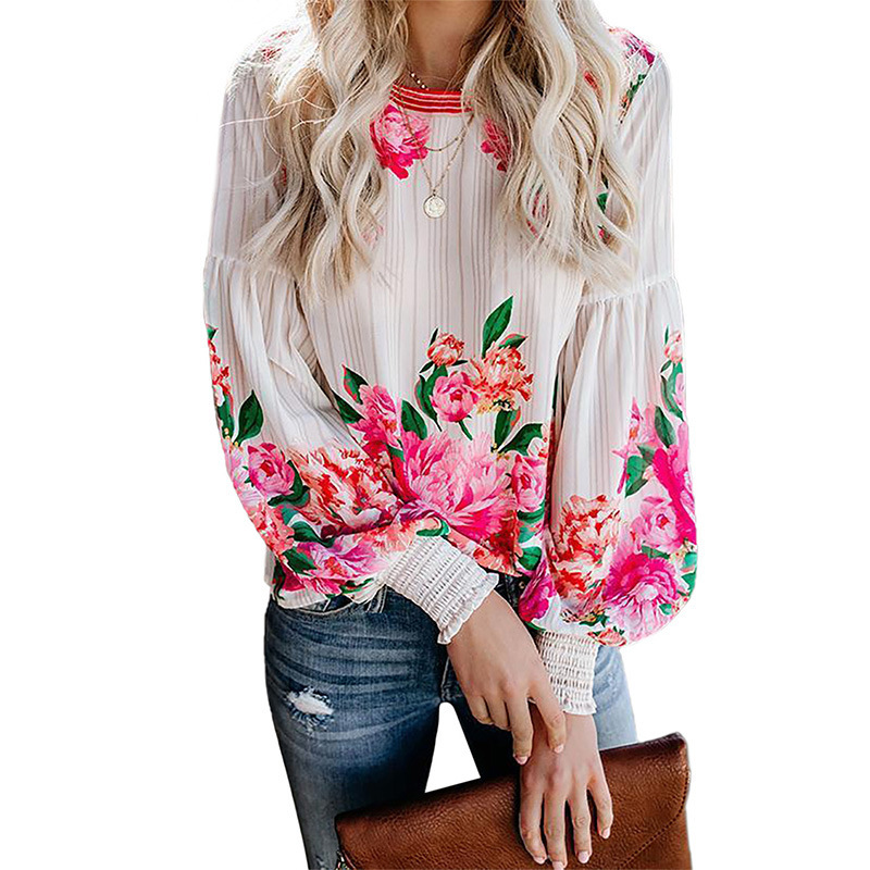 Long-Sleeved Shirt Women Autumn New Loose Fashion Floral Pattern Ladies Shirt