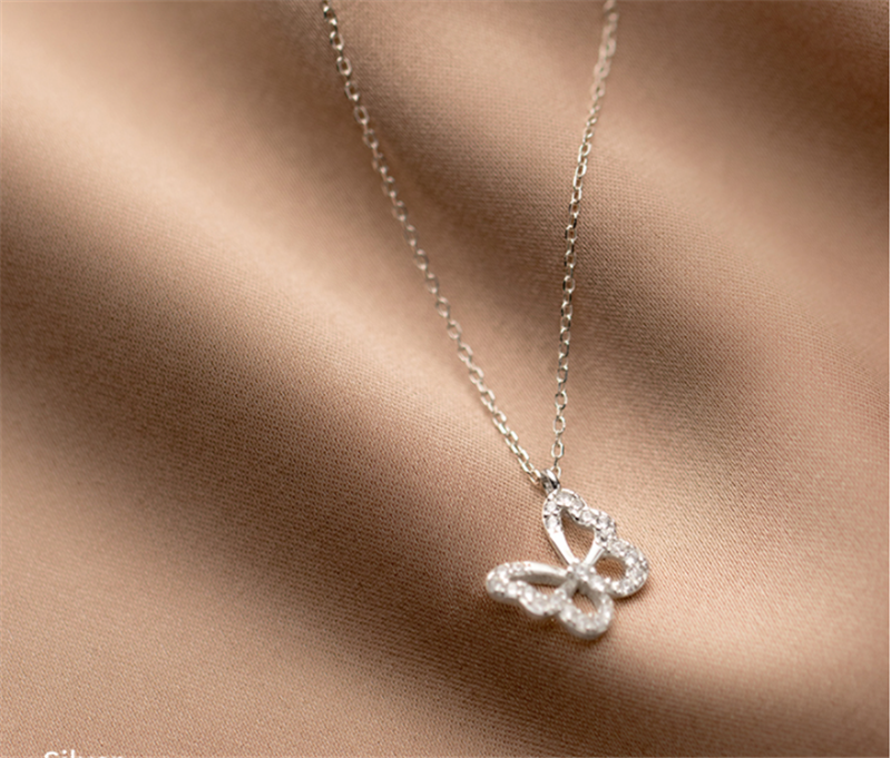 S925 Silver Diamond Butterfly Forest Necklace