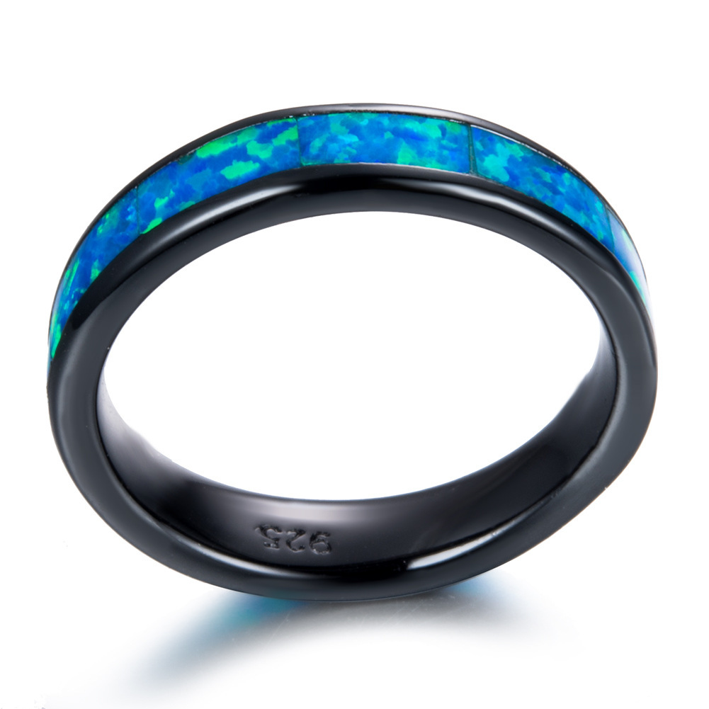 European And American Fashion Black Gold Opal Ring