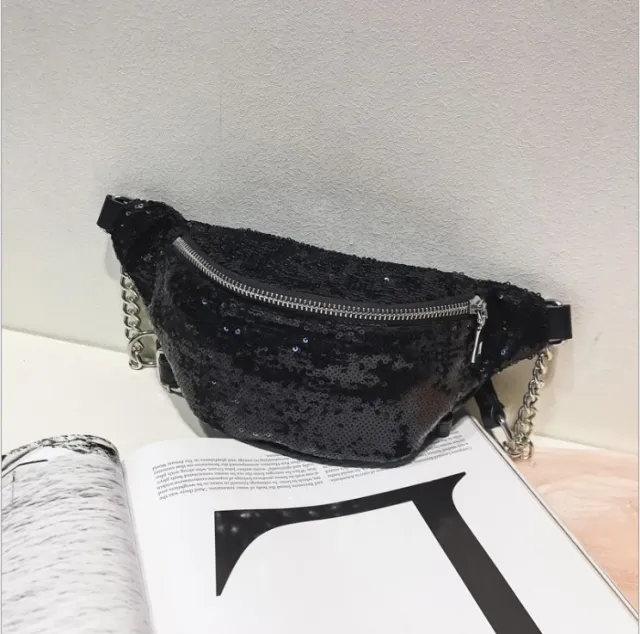 Sequin Belt Bag Colorful Women's Chest Bag Shoulder Bag Black - Shop at LoveMi
