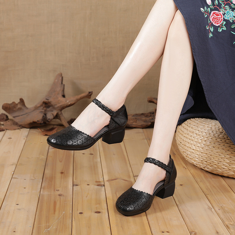 Faux Leather Thick Heel Sandals, picture 4 of 5