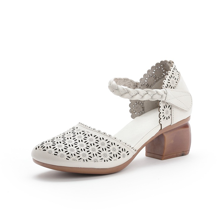 Faux Leather Thick Heel Sandals