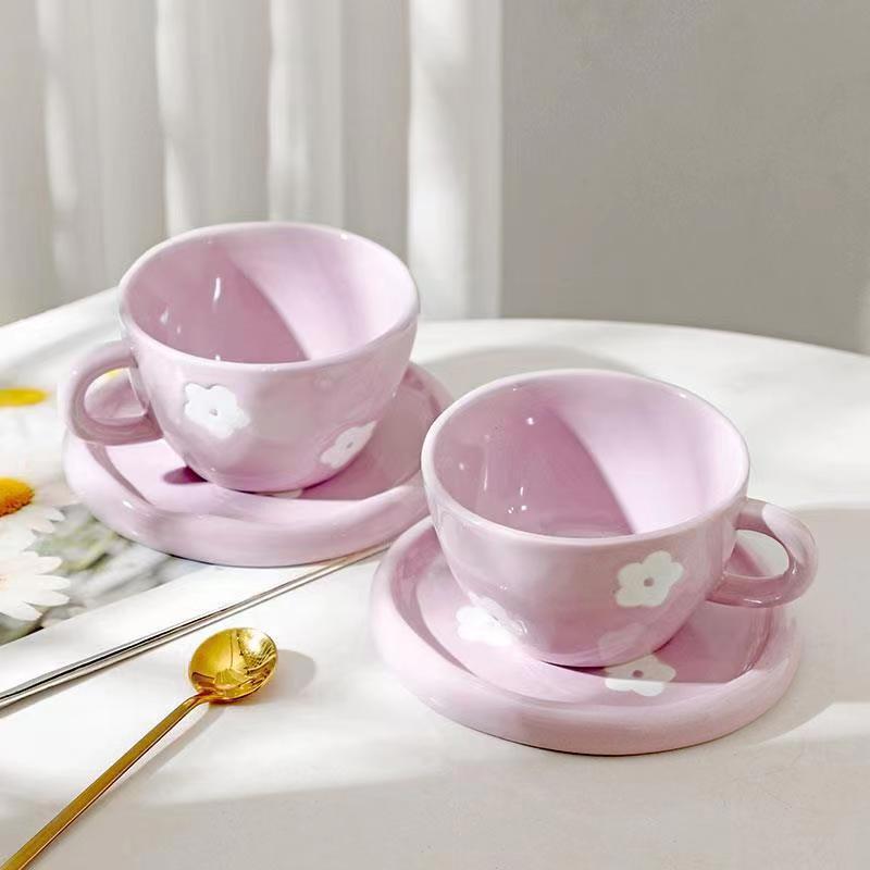 Small Purple Flower Coffee Set Irregular Ceramic Cup - Image 6