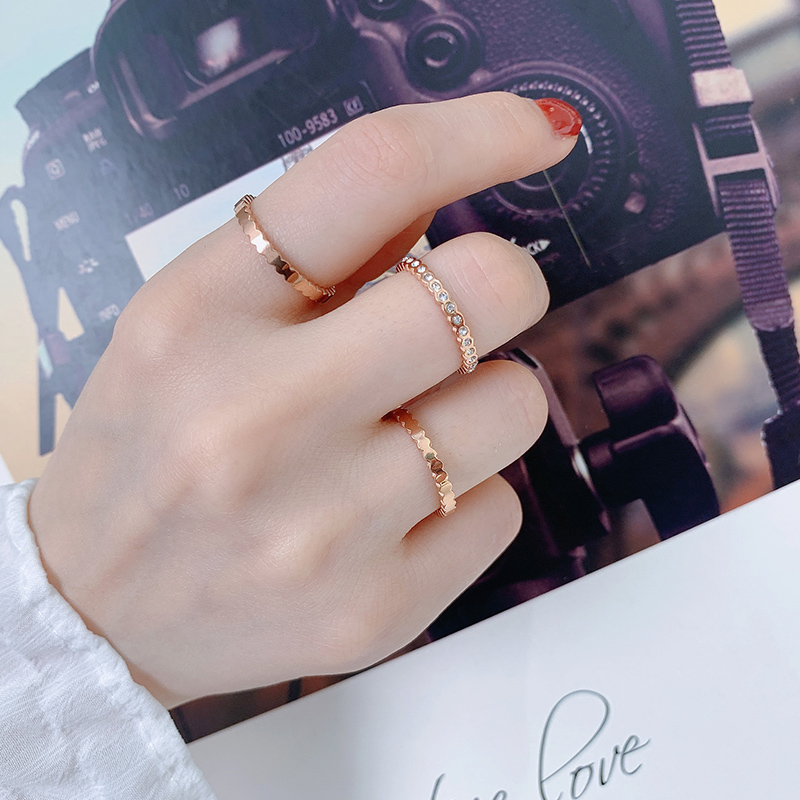 Three-in-one Combination Titanium Steel Diamond Fashion Index Finger Ring Female