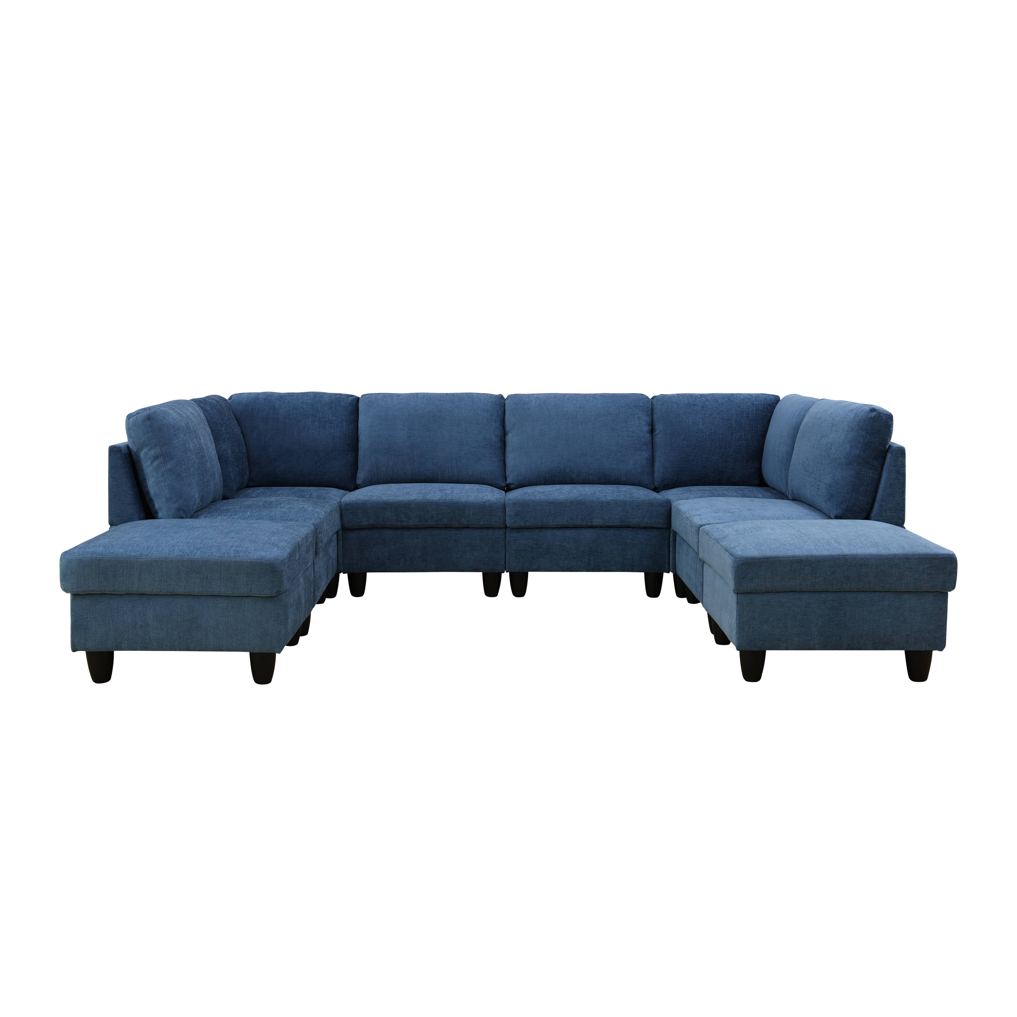 Pickup Only--Blue Flannel 8-Piece Living Room Sofa Set