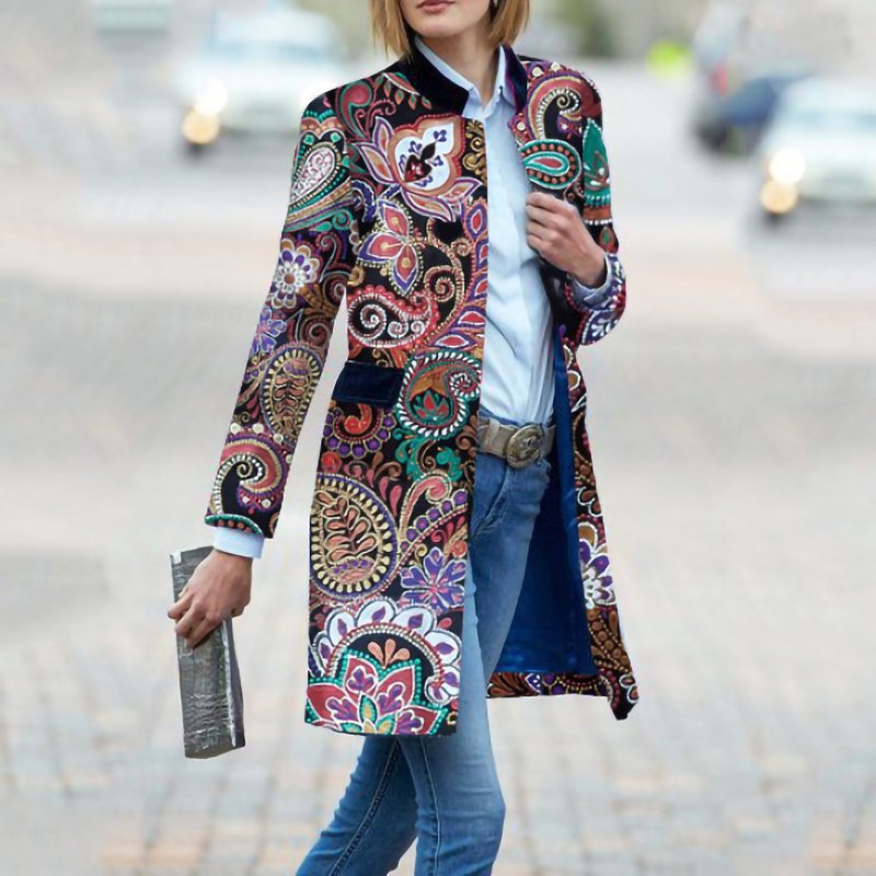 Women's Printed Long Sleeve Coat Jacket