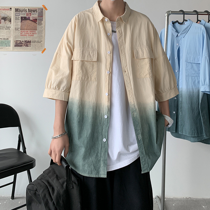 Men's Trendy Personality Gradient Short-sleeved Shirt