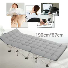 Heavy Duty Single Folding Bed Camping Travel Guest Lightweight With Grey Mat UK - Grey - View 1
