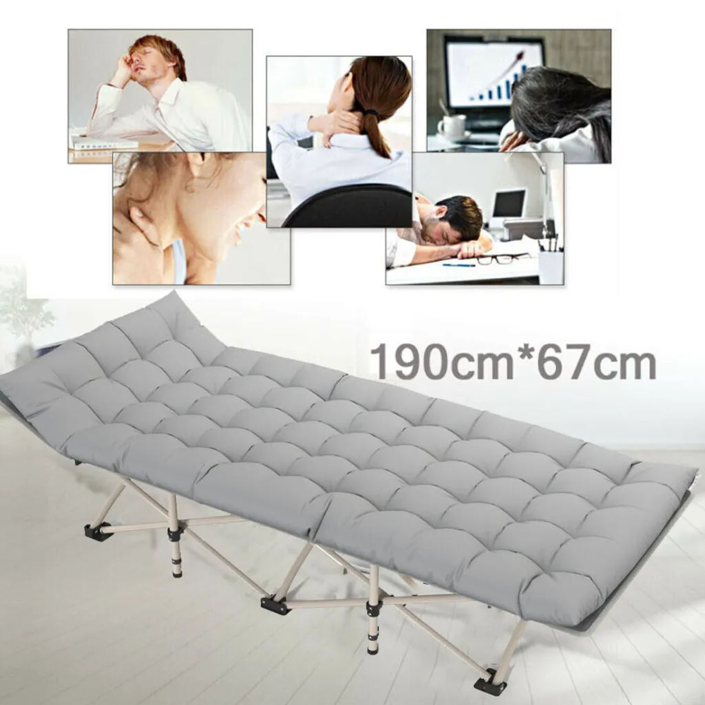 Heavy Duty Single Folding Bed Camping Travel Guest Lightweight With Grey Mat UK - Grey