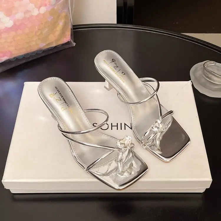 High Heels Versatile, Niche French Fashion, Bow Tie, Thick Heel Slippers, Women's Sandals