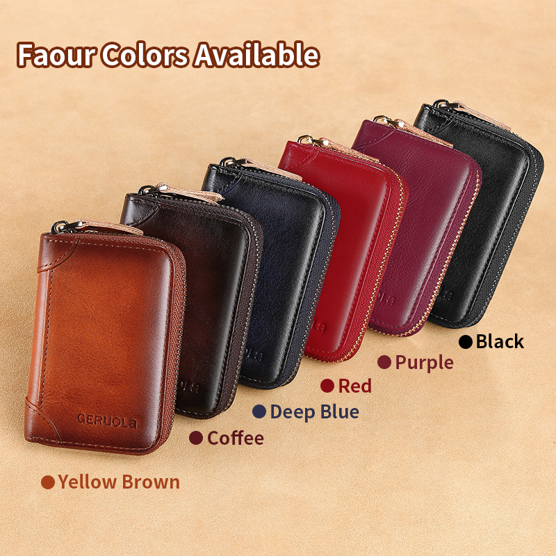 Genuine Leather Credit Card Holder Zipper Bag With 12 Slots Black — image 5