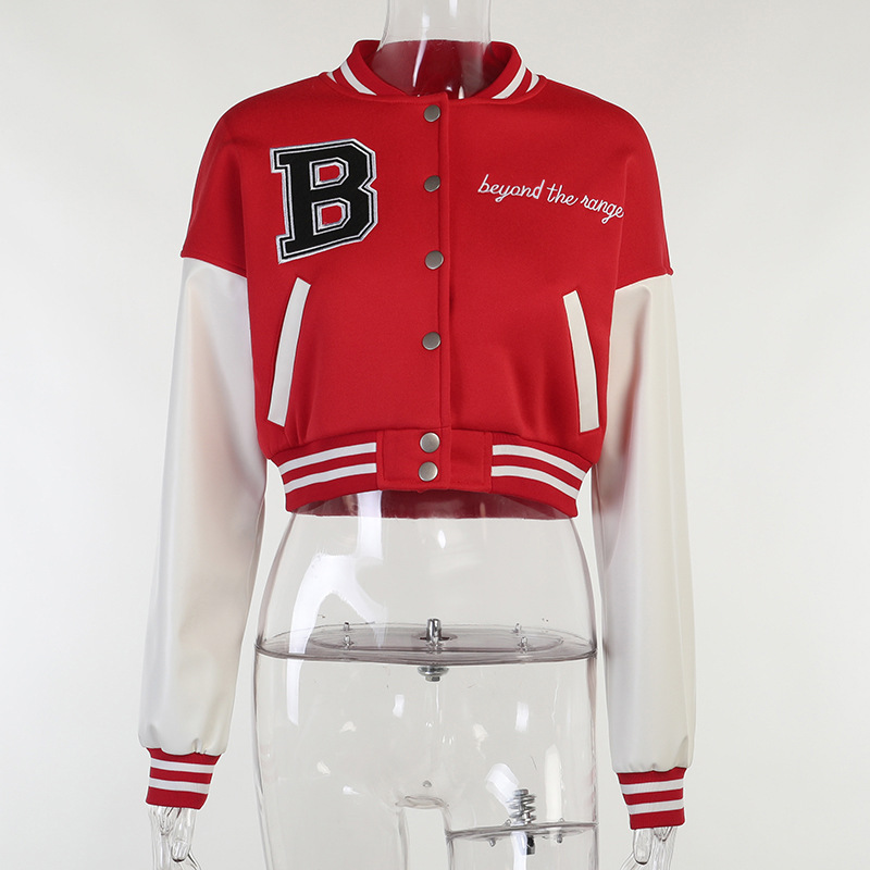 Women's Single-breasted Slim Stitching Long-sleeved Baseball Uniform Jacket - Image 5