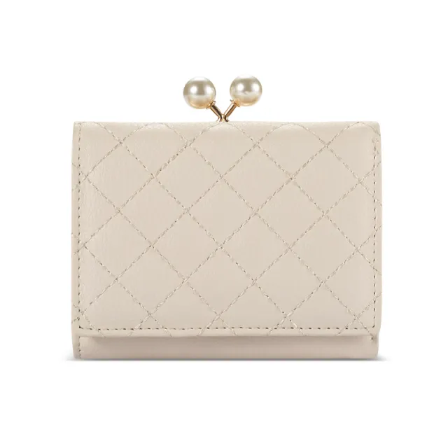 Pearl Clip Female Rust Line Multi Card Holder Purse Girls Lovely Small Clutch Bag White - Shop at LoveMi