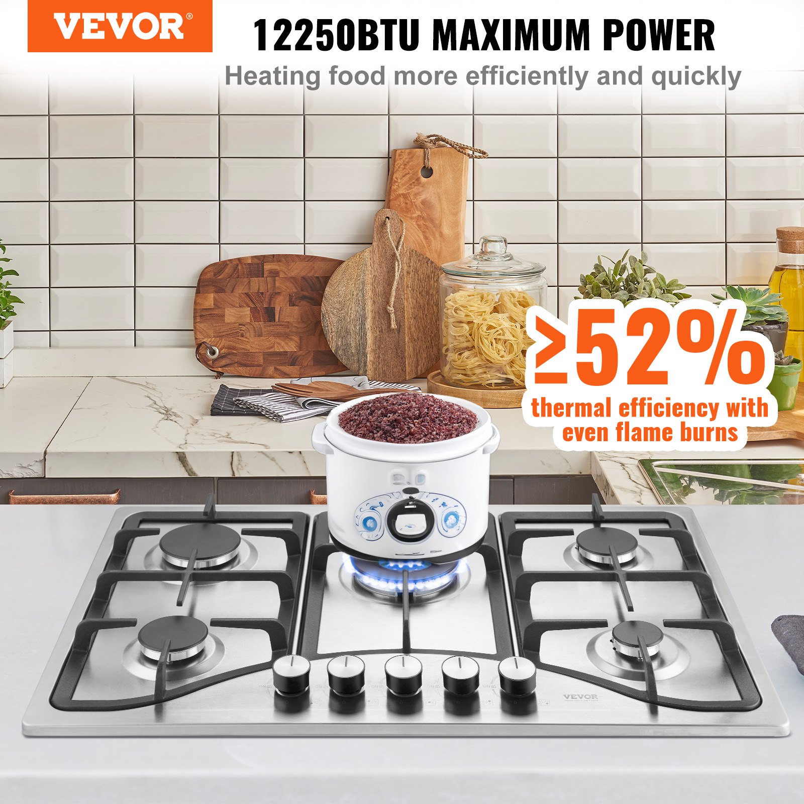 Gas Cooktop 30 Inch, Max 12250BTU 5 Burners Built-in Stainless Steel Gas Stove Top, LPG NG Convertible Dual Fuel Natural Gas Hob With Thermocouple Protection image 11