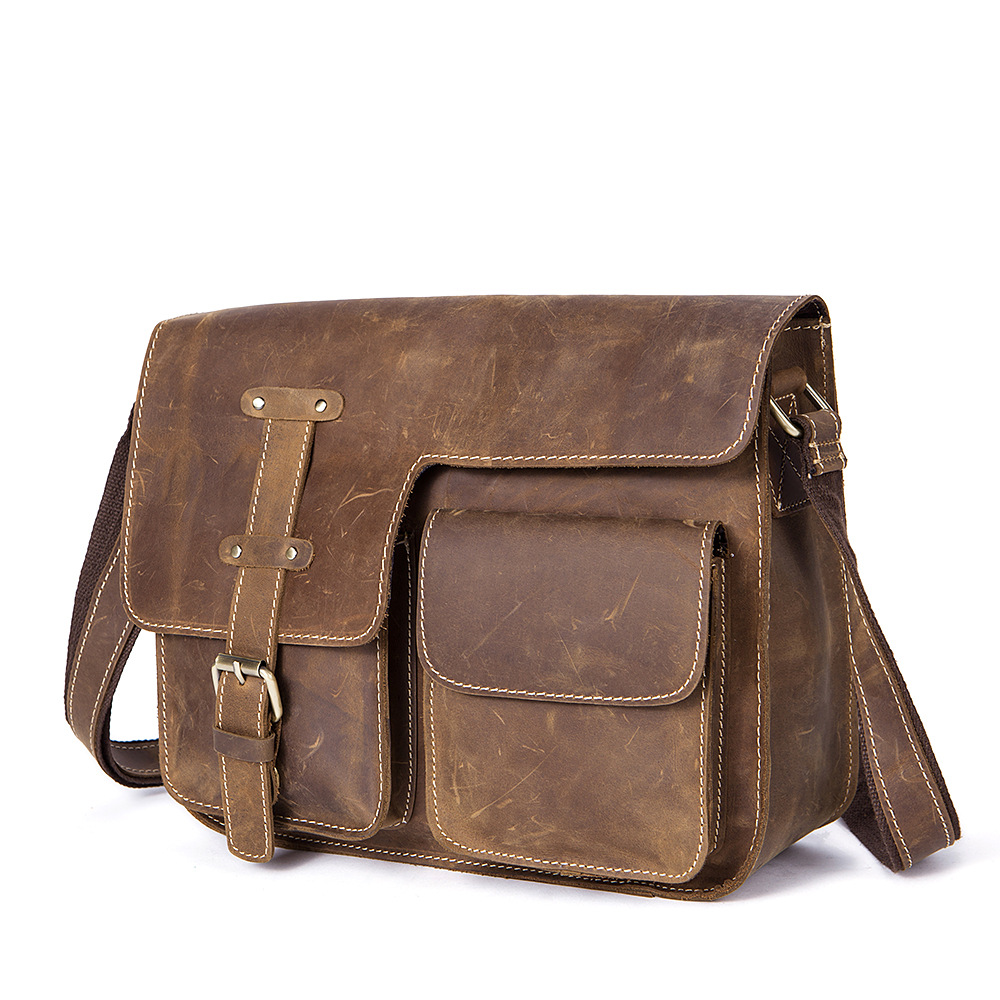 Title 7, Retro Crazy Horse Leather Mens Crossbody Shoul...