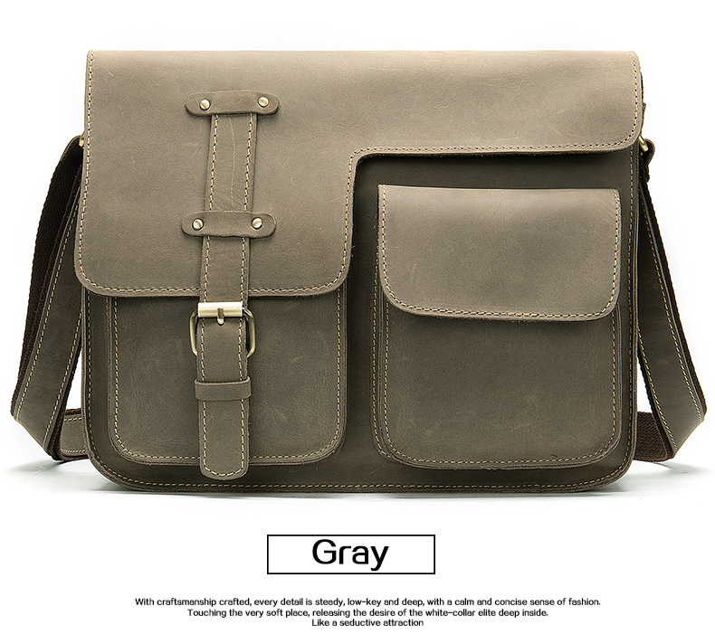 Title 2, Retro Crazy Horse Leather Mens Crossbody Shoul...