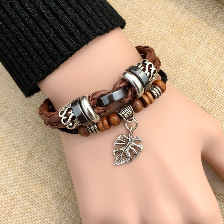 Title 6, Cross stud braided leather bracelet a stylish a...