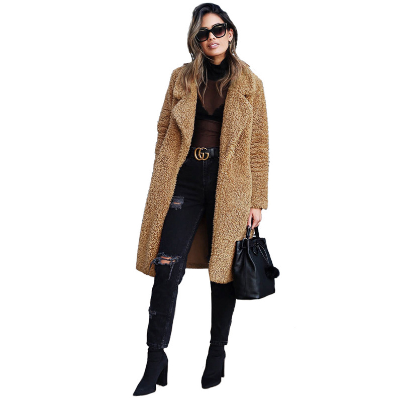 Title 5, Long sleeve lapel lamb wool coat provides warmt...