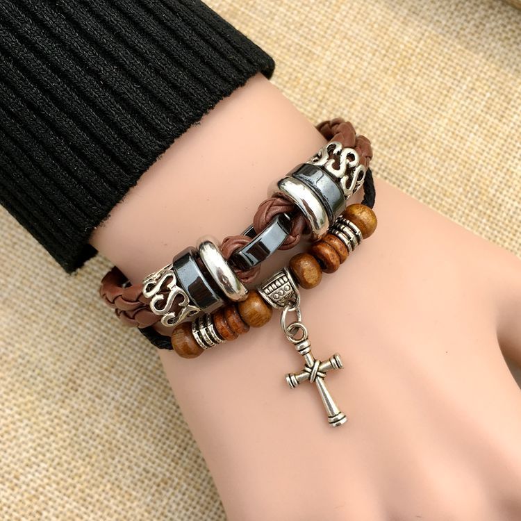 Title 4, Cross stud braided leather bracelet a stylish a...