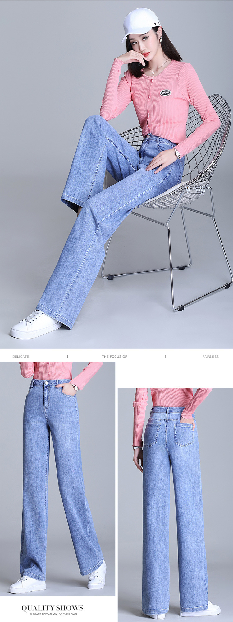 Title 1, Spring high waist casual denim trousers straigh...