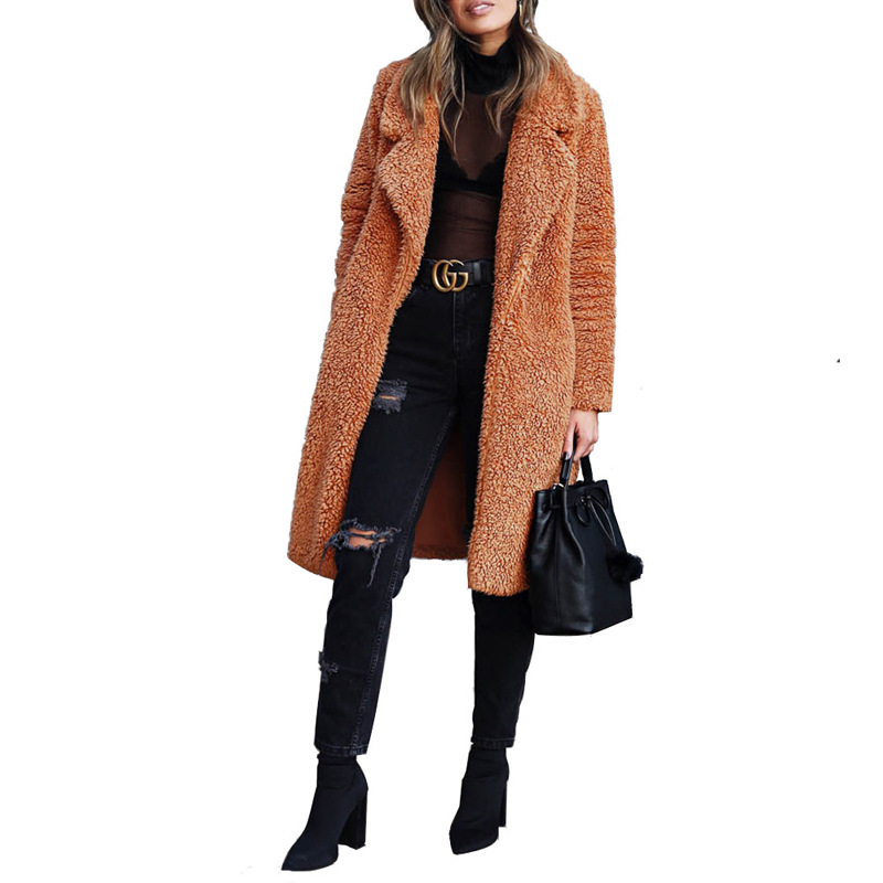 Title 3, Long sleeve lapel lamb wool coat provides warmt...