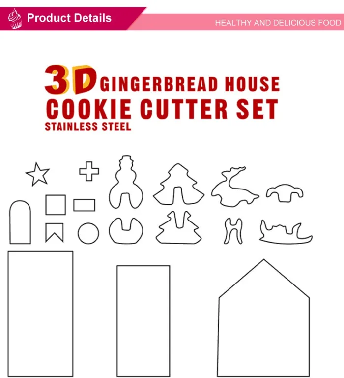Christmas Cookie Cutter Set, Stainless Steel Gingerbread House and Holiday Shapes for Baking (8, 10 or 18 Pieces) - detail photo 10