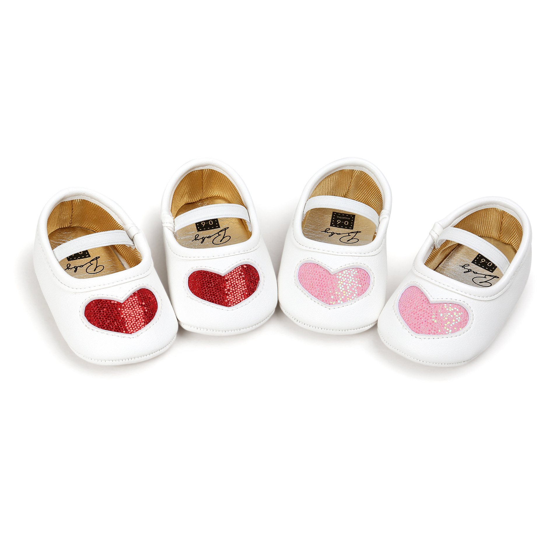 Four hearts baby princess leather shoes in gold