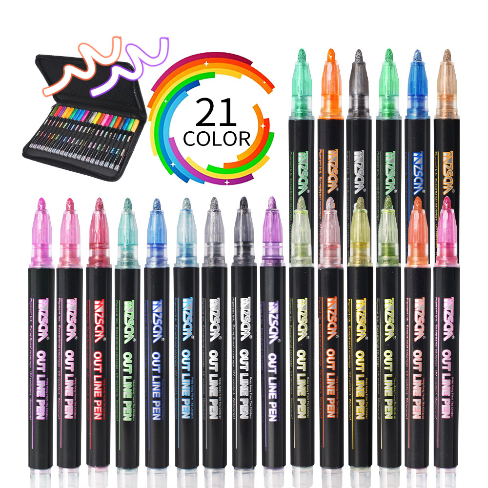 Title 2, Double line pen color hand account pen Create v...