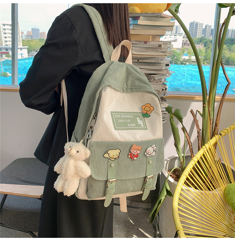 Title 3, Student Backpack Cute Soft Girl Corduroy Large ...