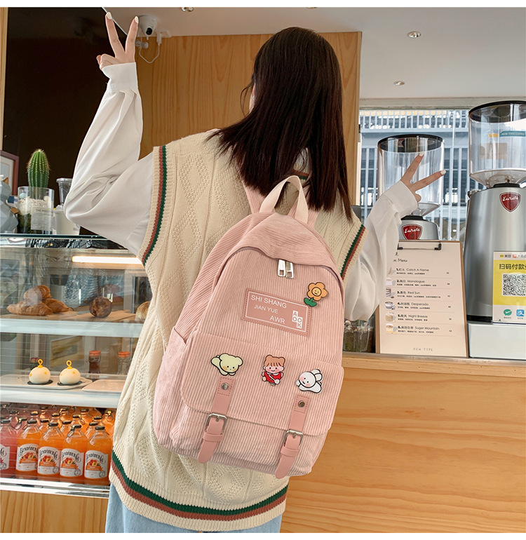 Title 4, Student Backpack Cute Soft Girl Corduroy Large ...