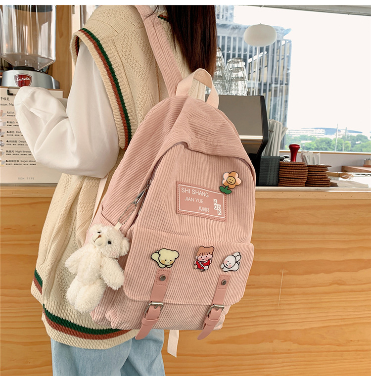 Title 6, Student Backpack Cute Soft Girl Corduroy Large ...