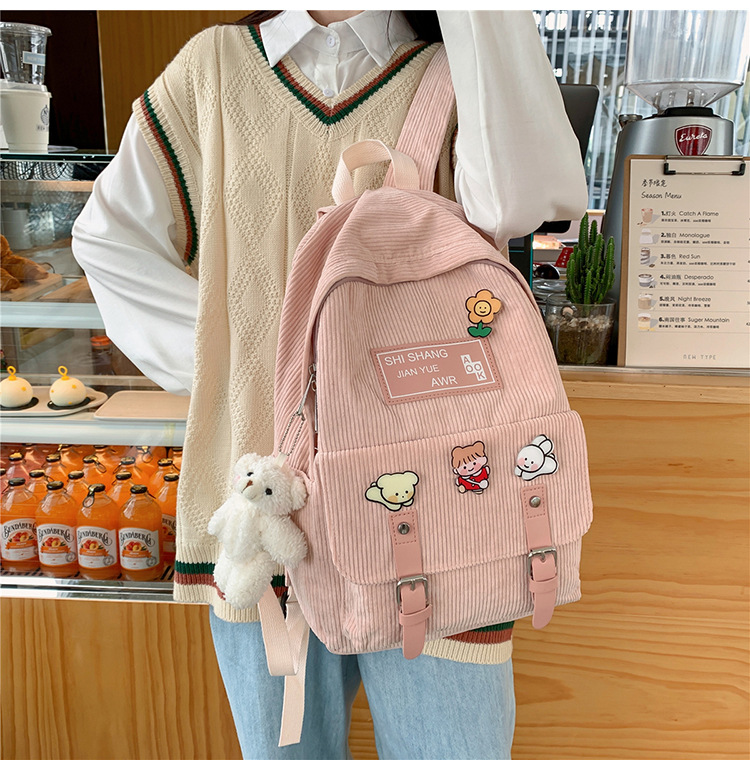 Title 7, Student Backpack Cute Soft Girl Corduroy Large ...