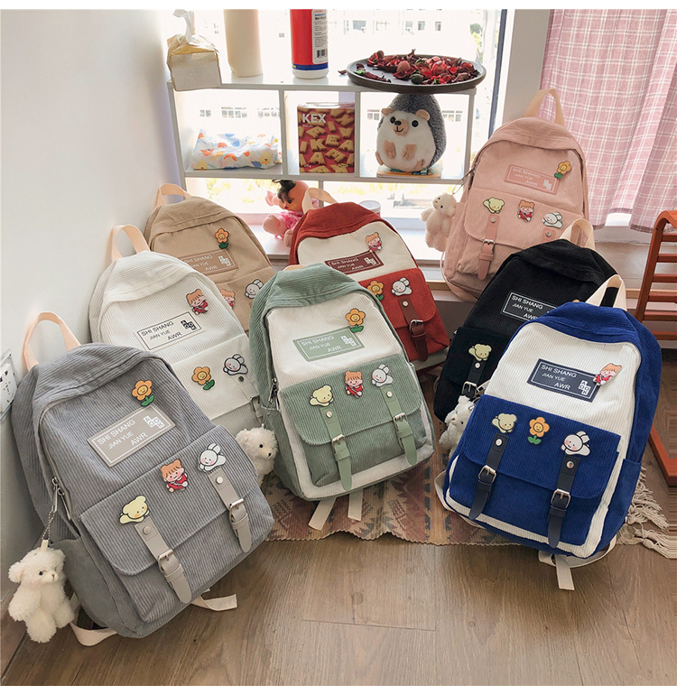 Title 15, Student Backpack Cute Soft Girl Corduroy Large ...