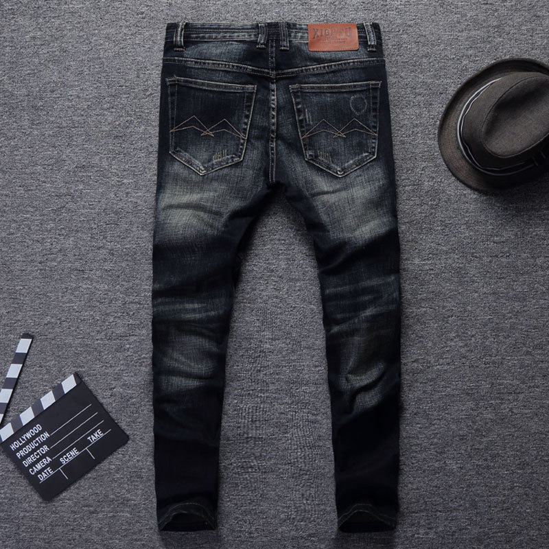 Title 7, Jeans masculinas slim fit com detalhes desfiado...