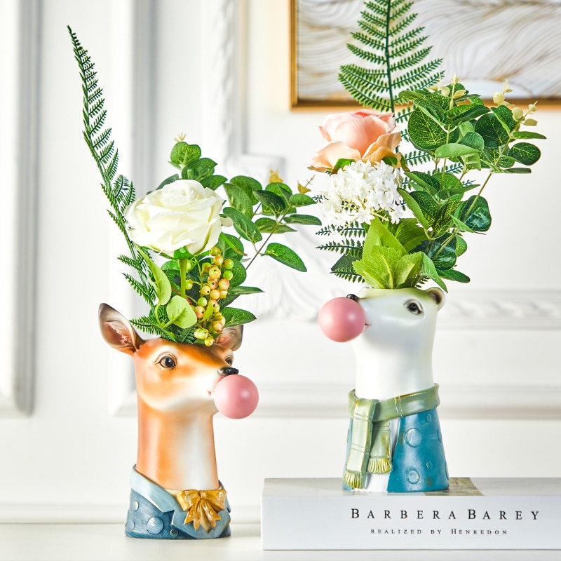 Resin Cartoon Animal Head Vase - Image 1