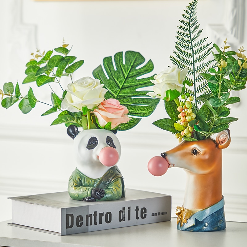 Resin Cartoon Animal Head Vase - Image 2