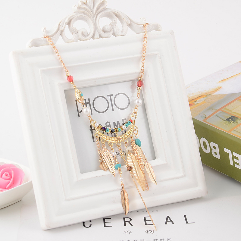 Title 4, Long Sweater Chain Tassel Leaf Pendant