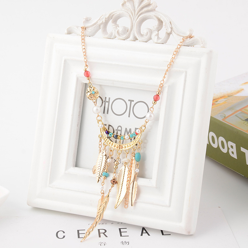 Title 5, Long Sweater Chain Tassel Leaf Pendant