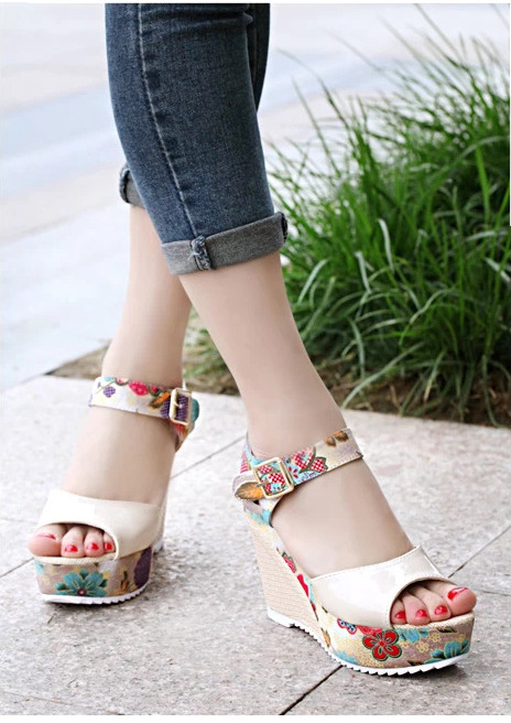 Title 5, Floral high heel women sandals Elegant and styl...