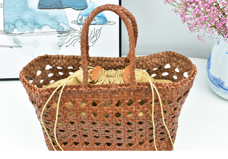 Title 1, Food Basket Bag First Layer Cowhide Woven Bag H...