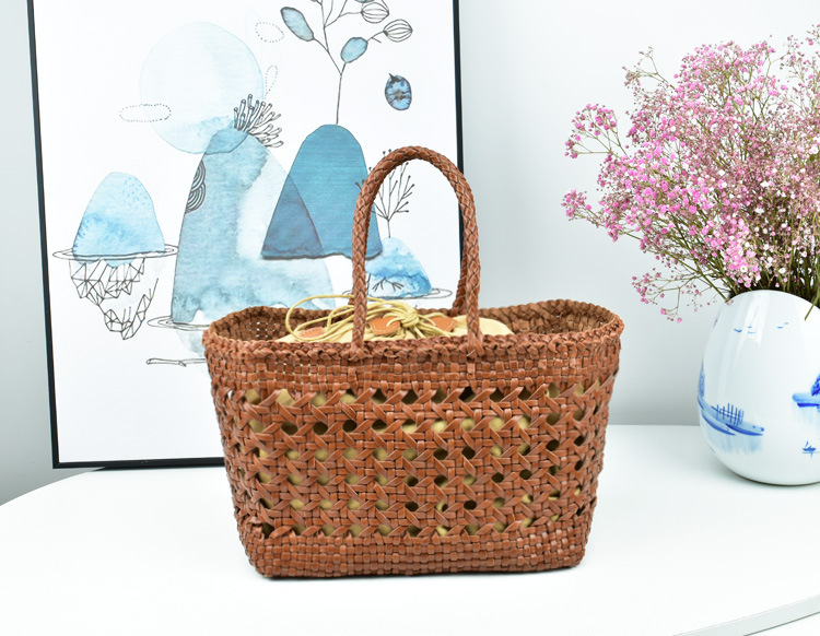 Title 2, Food Basket Bag First Layer Cowhide Woven Bag H...