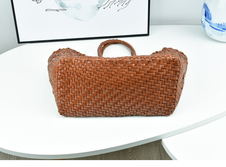 Title 4, Food Basket Bag First Layer Cowhide Woven Bag H...