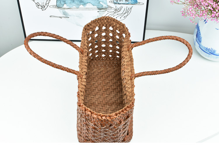 Title 5, Food Basket Bag First Layer Cowhide Woven Bag H...