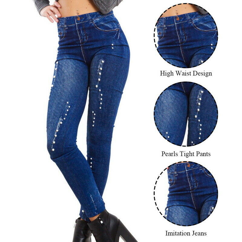 Title 3, Leggings estampadas de jeans para mulheres. Con...