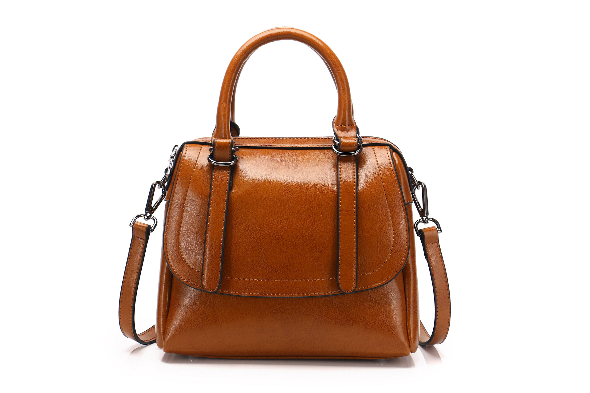 Title 7, New style oil wax leather portable shoulder bag...