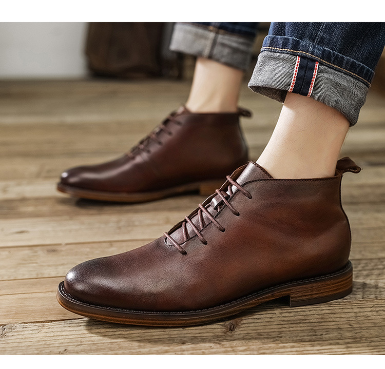 Title 6, Bottines en cuir pour homme, chaussures montant...